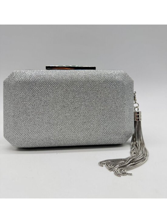 Nina Handbags - NINA geometric minaudiere side tassel women's box clutch evening purse in Silver